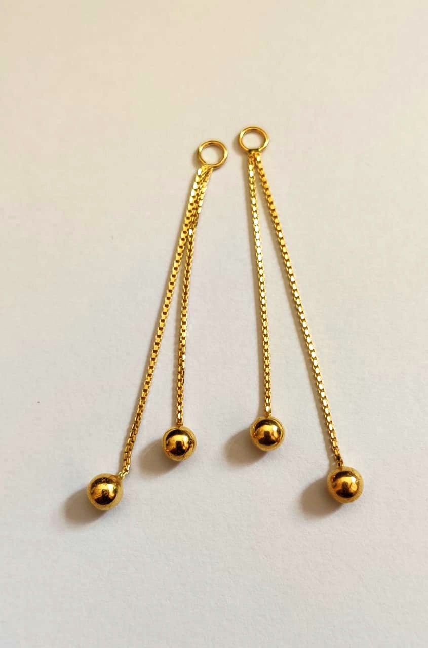 Shyamjewelsetsy 22K Gold Chain Earrings Real Solid Gold Earrings Long Chain Threader Earrings Indian Gold Threader Earrings with Gold Ball