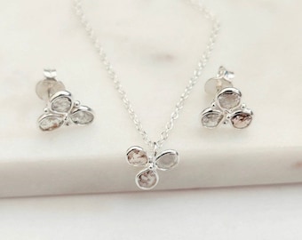 Polki Diamond Floral pendant set- Silver Diamond pendant set- Rose cut Diamond jewellery- Silver Polki Diamond Jewellery
