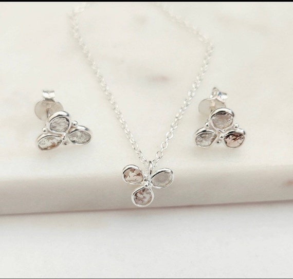 Polki Diamond Floral Pendant Set Silver Diamond Pendant Set Rose