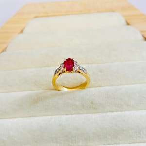 18k Solid Yellow Gold Ring-Engagement Gold Ring with Ruby and Diamond- Solid Gold Ring-Real Solid Gold Diamond Ring with Ruby gemstone