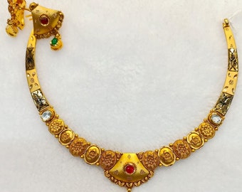 22k Gold Antique design handmade Necklace with 22k Gold Earring- Real Gold Necklace and Earrings - Antique Gold jewellery-Wedding Necklace