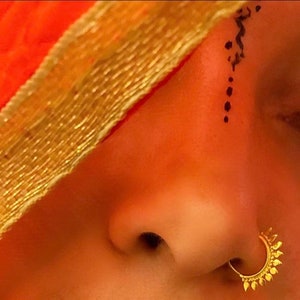 18k Solid Gold nose ring, nose gold hoop , gold nose ring, nose ring, Indian  nose gold ring, nose hoop,tribal nose ring, tribal Hoop