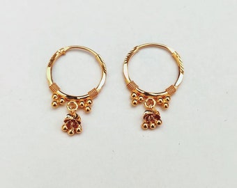 22k Solid earthy mined gold with tiny hanged gold balls- Solid Gold Hoop- Indian Gold Hoop- Rajasthani Gold Hoop- Solid Gold hoop