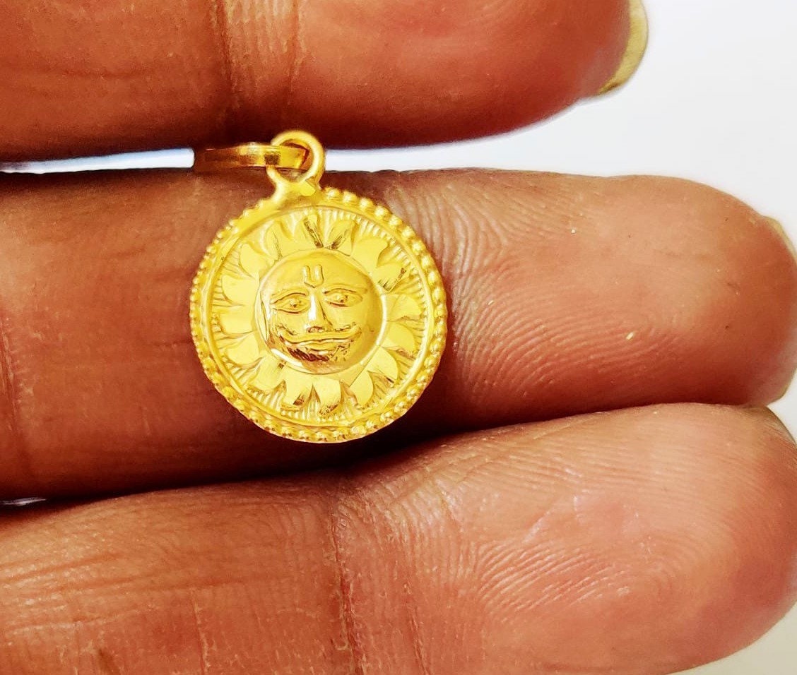 22k Solid Gold Sun Pendantsolid Gold Pendant Lord Sun Etsy