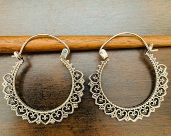 Orecchini A Cerchio In Argento Sterling 925 Fatto A Mano – Design Etnico Tribale Boho, Unisex - 5
