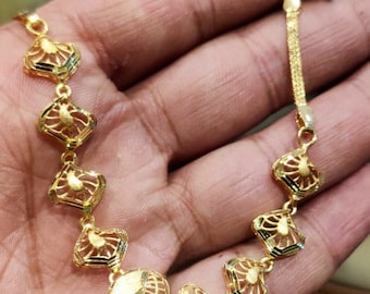 22k Solid Gold Bracelet- 22k Chain Style Gold Bracelet- Unique Style Gold Bracelet- Filigree Bracelet- Unisex Solid Gold Bracelet