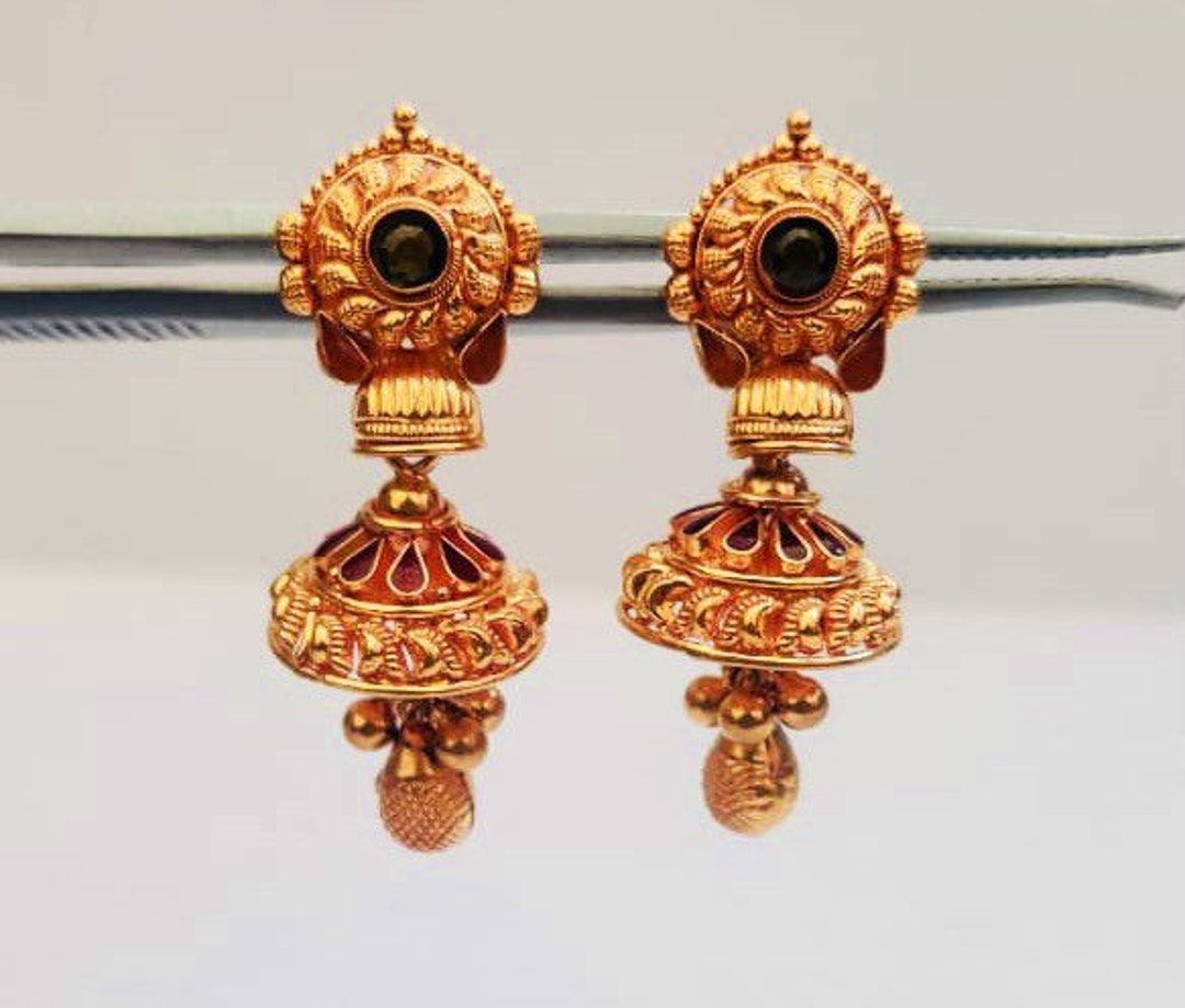 Temple Jewellery- 22K Gold 'Ram Parivar' Jhumkas(Buttalu) - Gold Dangle  Earrings with Cz,Ruby,Emerald & Pearls - 235-GJH2162 in 45.100 Grams
