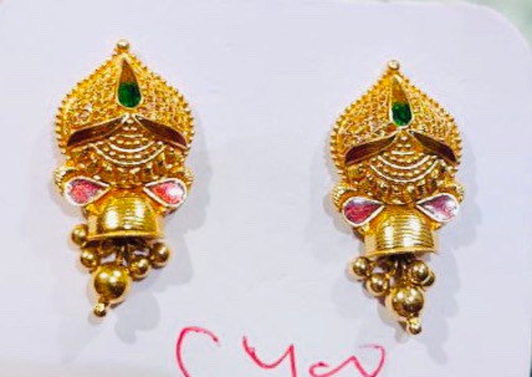 22k Solid Gold Stud-vintage Gold Stud With Dangling Gold Balls and Gold ...