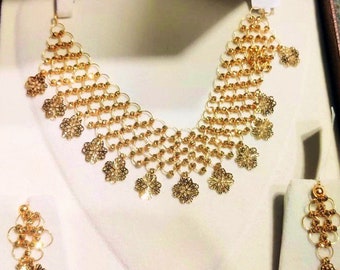 22k Gold Necklace Jewellery Set with the handmade Real 22k Gold Earrings that is perfect for a wedding gift or for self any special occasion