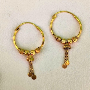 22k Indian Gold Hoop-Yellow Solid Gold Earrings- Indian Gold Bali- Gold Bali- Indian Gold Hoop-Indian Gold Bali HoopDangle and drop Earrings