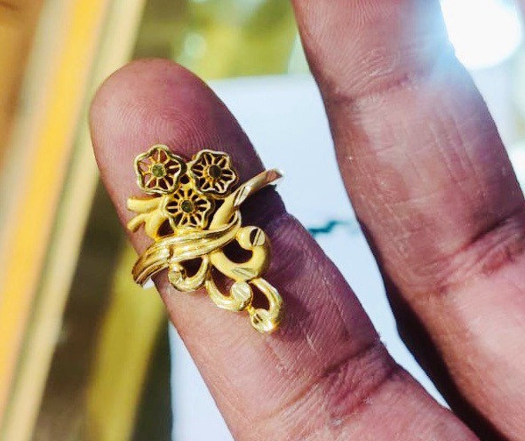 22k Solid Gold Ring3 Flower Gold Ringsolid Gold Ringbeautiful