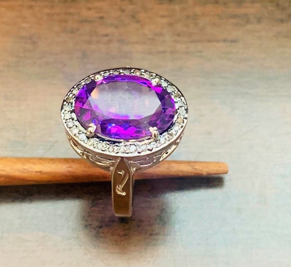 Natural Amethyst Diamond Ring- Diamond Ring- Vict… - image 3