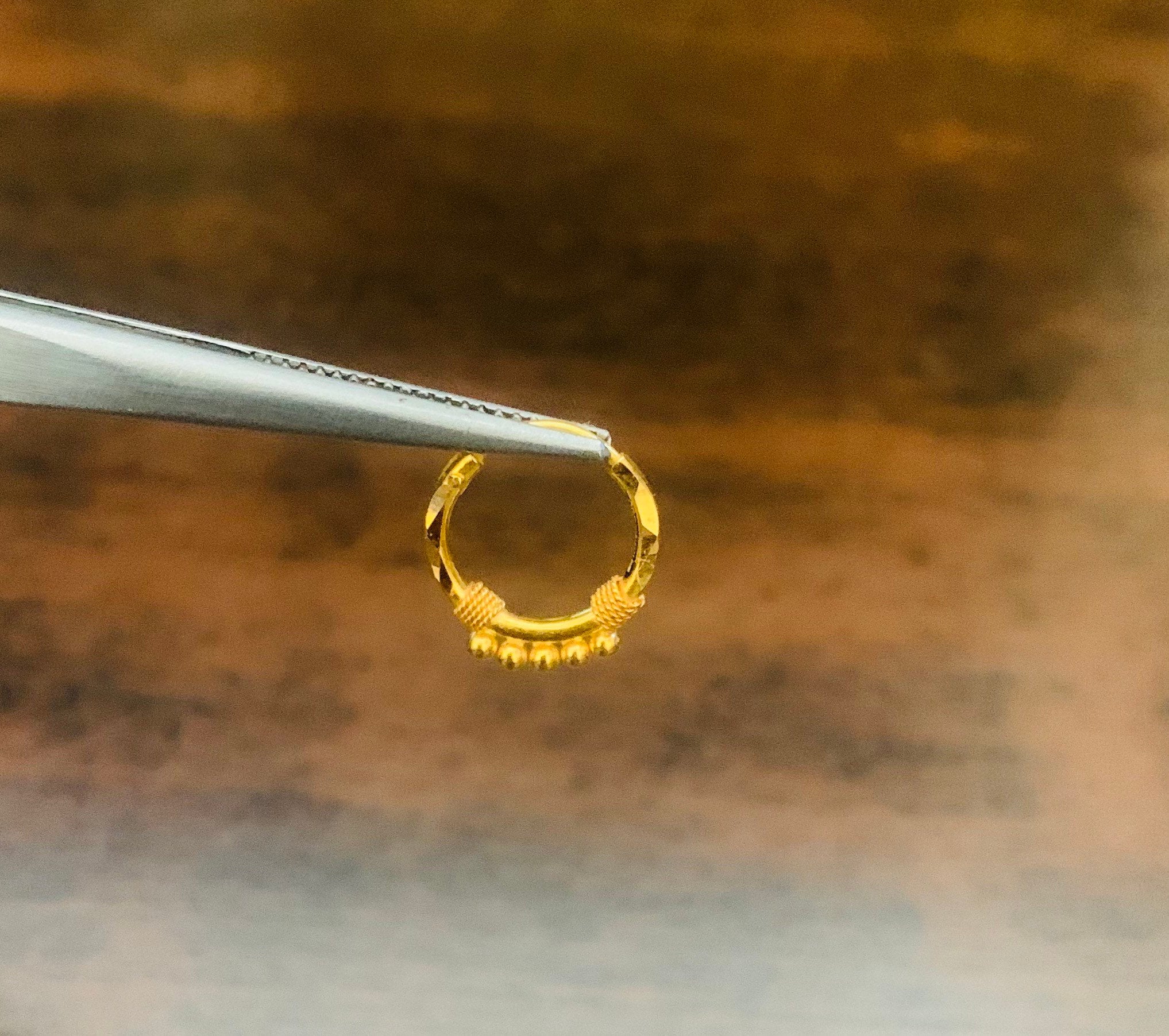 22k Gold Diamond Cut Nose Ring Gold Nose Hoop Gold Nostril Etsy