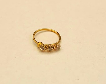 18k Gold Diamond Nose ring-American  Diamond Nose ring- Ball End Gold Diamond Nose ring- Second Hole Gold Nose Ring- Premium Gold Nose Ring