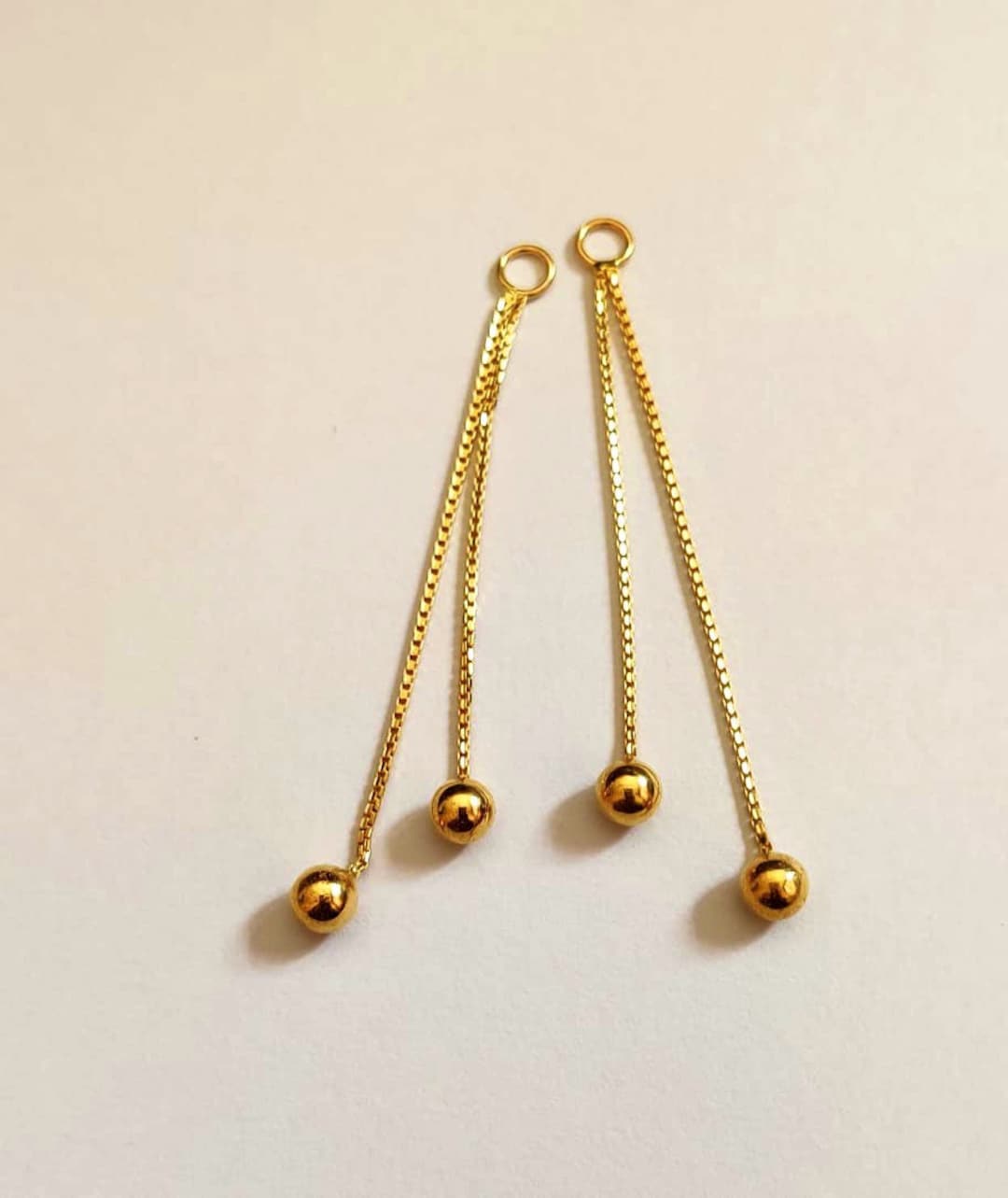22k Gold Chain Earrings Real Solid Gold Earrings Long Chain Threader Earrings Indian Gold Threader Earrings With Gold Ball Etsy Canada