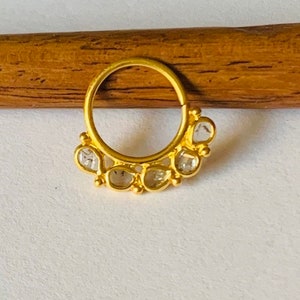 Gold Nose Ring- Gold Diamond Septum- Diamond Nose Ring- Diamond Nose hoops- Nostril Ring- Nostril Hoop- Diamond Septum- Polki Diamond Hoop