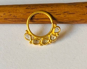 Gold Nose Ring- Gold Diamond Septum- Diamond Nose Ring- Diamond Nose hoops- Nostril Ring- Nostril Hoop- Diamond Septum- Polki Diamond Hoop