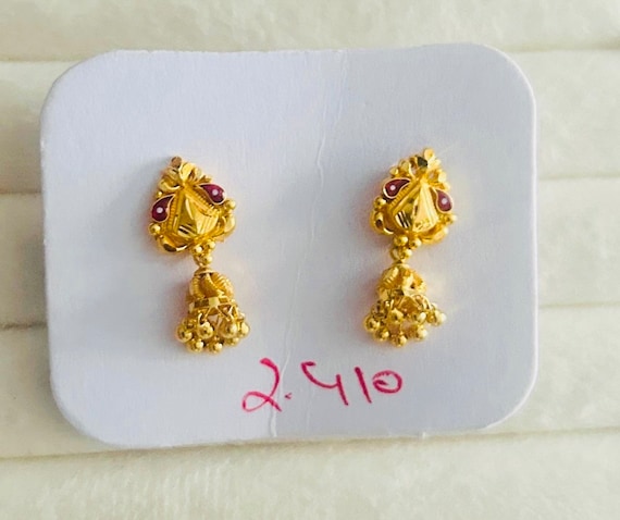 22k Solid Yellow Gold Stud-gold Stud With Dangling Gold Ball