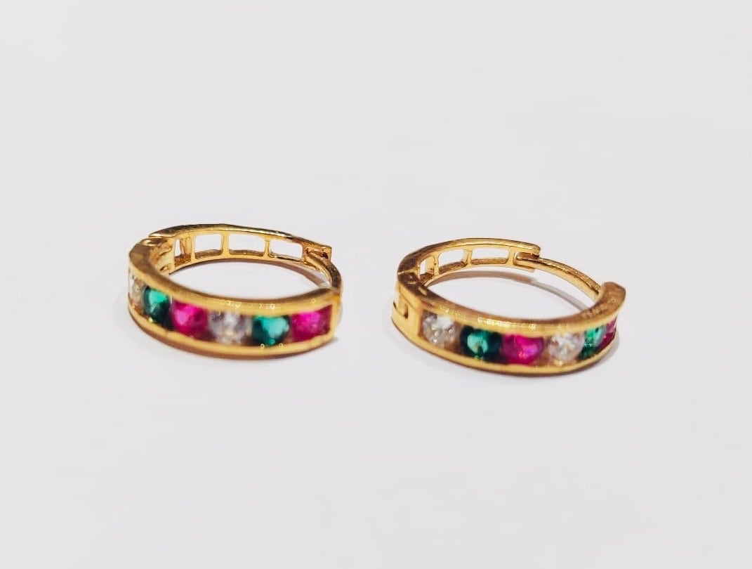22k Gold hoop-Christmas gift-Multi Stone gold Hoops, Tiny Gold Hoops, Solid Gold Hoops, Indian Gold Hoops, Gold Hoop, Handmade gold Hoop
