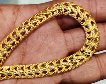 22k Gold Solid Chain Bracelet-Unisex Solid Gold Bracelet-Chain style Bracelet-Stylish Antique Chain Unisex Bracelet-Indian Design Bracelet