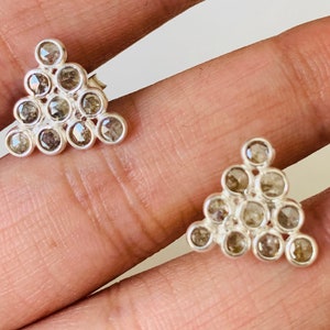 Rose Cut Diamond Stud- Grey Diamond Stud - Triangle  Diamond Stud - Ep Diamond Stud - Silver Diamond Stud- Natural Diamond Stud