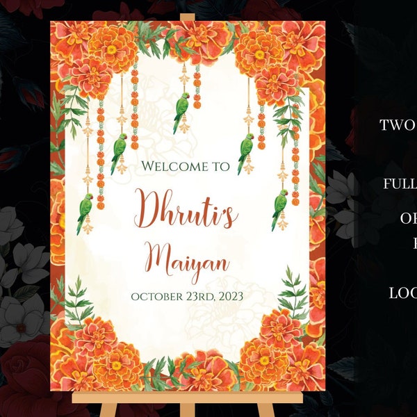 Welcome to my Maiyan Signs, Floral Maiyaan Welcome Signs, Indian Maiyyan Ceremony Welcome Signs, Fully Editable Indian Couple Wedding Signs