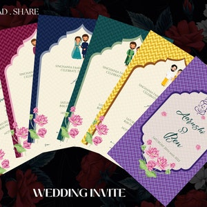 Caricature Invite Wedding ,Indian Invite, Hindu Wedding Card Digital Invitations DIY, Customize E-Invite, E-Invitations