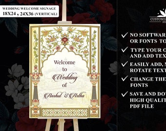 Fully Editable Indian Wedding Signage Board, Welcome to our Wedding Sign, Hindu Wedding Welcome Sign, Floral Printable Wedding Welcome Sign