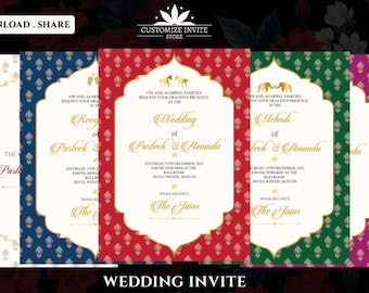 Pastel Indian Wedding Invitation Template (Digital Download)