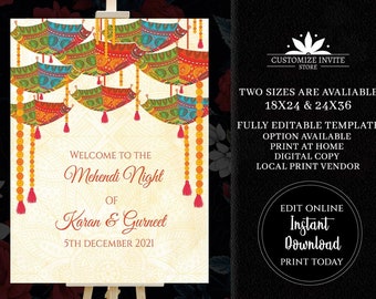 Welcome to our Mehndi Night, Welcome to Mehndi Signs as Mehndi Welcome Sign, Henna Welcome Sign, Mehndi Night welcome signage as Henna Night