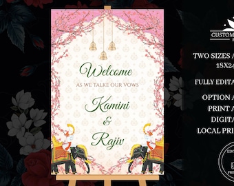 Wedding Welcome Sign as Indian Wedding Welcome Signage Board, Hindu Wedding Ceremony sign Bridal, Phera Welcome Indian Wedding decor Signs