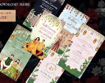Beautiful traditional  theme wedding invitation, Hindu wedding electronic video invite, Indian wedding editable electronic video.