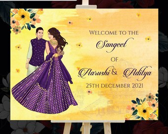 Sangeet Welcome Signage as Indian Wedding Welcome Signage, Customize Sangeet Welcome Signage, Bridal Welcome Sangeet Sign Board
