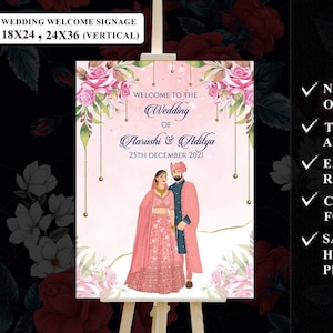 Fully Editable Indian Couple Wedding Signage Board, Welcome to our Wedding Sign as Hindu Wedding Welcome Signs, Floral Wedding Welcome Signs