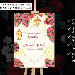 Indian Wedding Signs as Floral invitation Sign, Phera Welcome Signage, Hindu Wedding Welcome Signs, Editable & Royal Wedding Welcome Signage