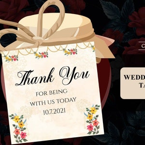 Yellow Floral Favor Tag Template for Indian Favor Tags, Indian Thank You Tags as Wedding Favor tag, Indian gift Red tag Wedding template
