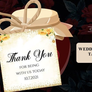 Yellow Floral Favor Tag Template for Indian Favor Tags, Indian Thank You Tags as Wedding Favor tag, Indian gift Golden tag Wedding template