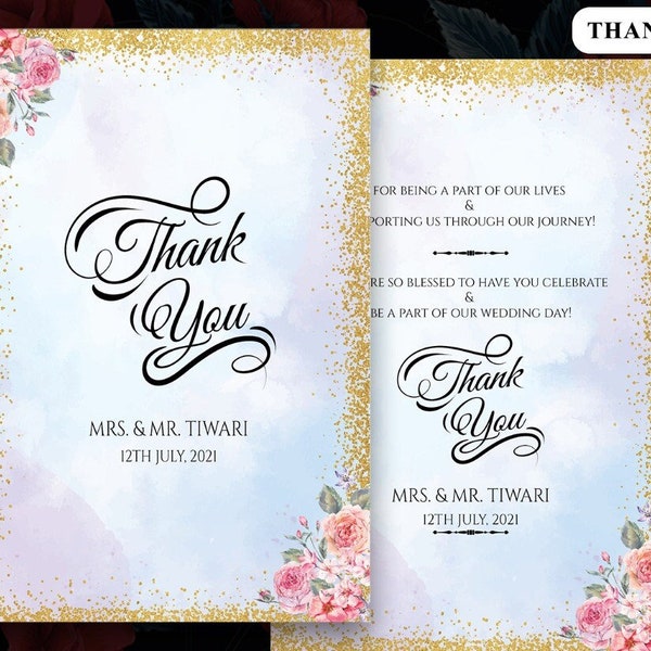 Indian Wedding Thankyou Cards Traditional,Wedding Thank You Cards as Thank You Notes with Floral Design,Indian Thank you cards Purple & Gold