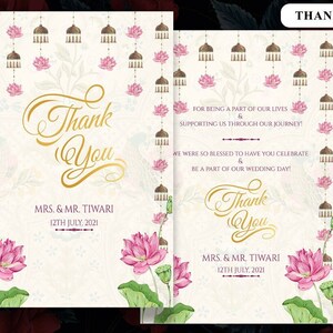 Thank You Cards Indian as Thank You Notes with Lotus Design, Indian Thank you cards Pink & Gold, Indian Wedding Thankyou Cards Traditional