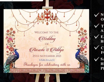 Hindu Wedding Ceremony sign Bridal, Phera Welcome Sign as Indian Peacock Wedding Welcome Signage, Phera Welcome Punjabi Wedding decor Signs