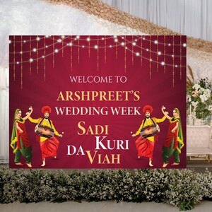Sade kuri da Viah, Punjabi Welcome signs & Sikh Welcome signs, Punjabi Wedding signs as Punjabi decor sign, Punjabi Entry sign Sikh Wedding