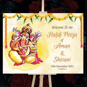 Ganesh puja sign for Ganesha Wedding signs, Wedding sign Ganpati & Indian Ganesh Welcome signs, Hindu Ganesha signages Ganesh puja welcome