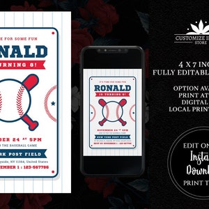 Baseball Birthday Electronic save the date Invitation template, Baseball Party Invite, Editable baseball team party Evite, Sports Invitation