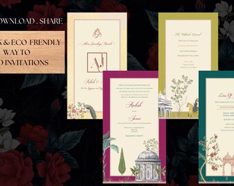 Pichwai Indian Wedding Invitation, Mughal Theme (Digital Invite)
