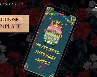 Jaggo Night invites as Jaggo Wedding invite, Jago invitation Digital as Jago invites, Digital Jaggo cards Jaggo invite as Jaggo invitations