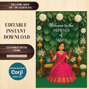 Custom Mehndi Welcome Sign: Floral Indian Wedding Decor (Digital Download)