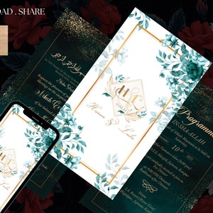 Green Floral Muslim Nikaah invite templates & Islamic Wedding invite card template, as Islamic Wedding Invitations as Nikaah Sparkle Invite