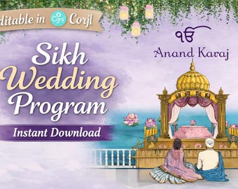 Sikh Wedding Program Template | Anand Karaj Printable | Editable Corjl Digital Download | Punjabi Ceremony Order of Service