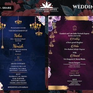 Indian invitation Digital wedding card Suite including Engagement Invite & Wedding Invitations, Hindu Wedding card, Ring Ceremony Invitation