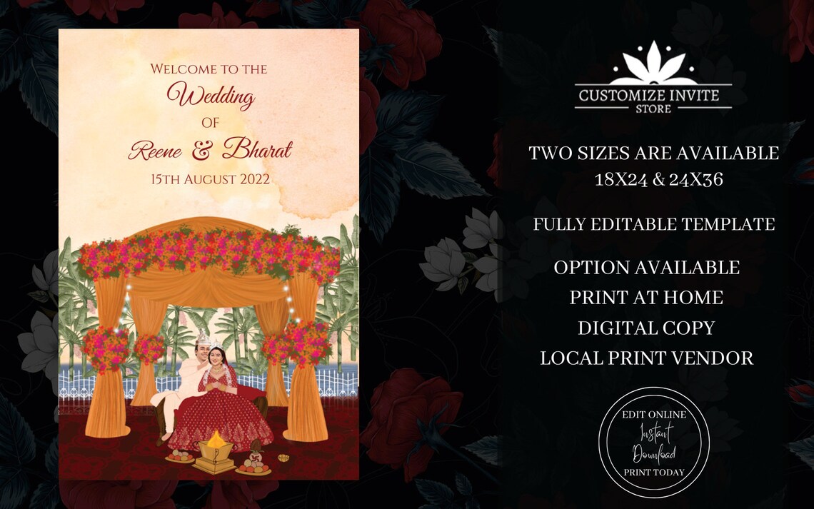 Bengali Wedding Signages for Indian Wedding Easel Sign Bengali Couple